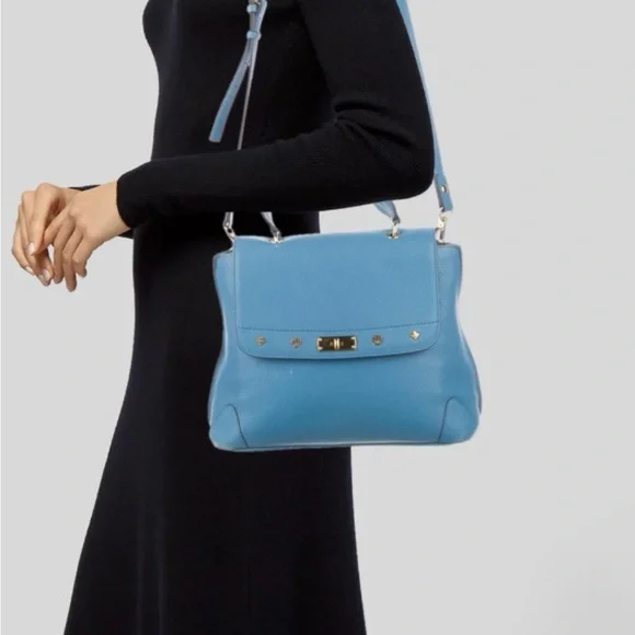 MCM Sky Blue Leather Authentic MCM Shoulder Bag MCM Crossbody MCM Handbag - Picture 12 of 16